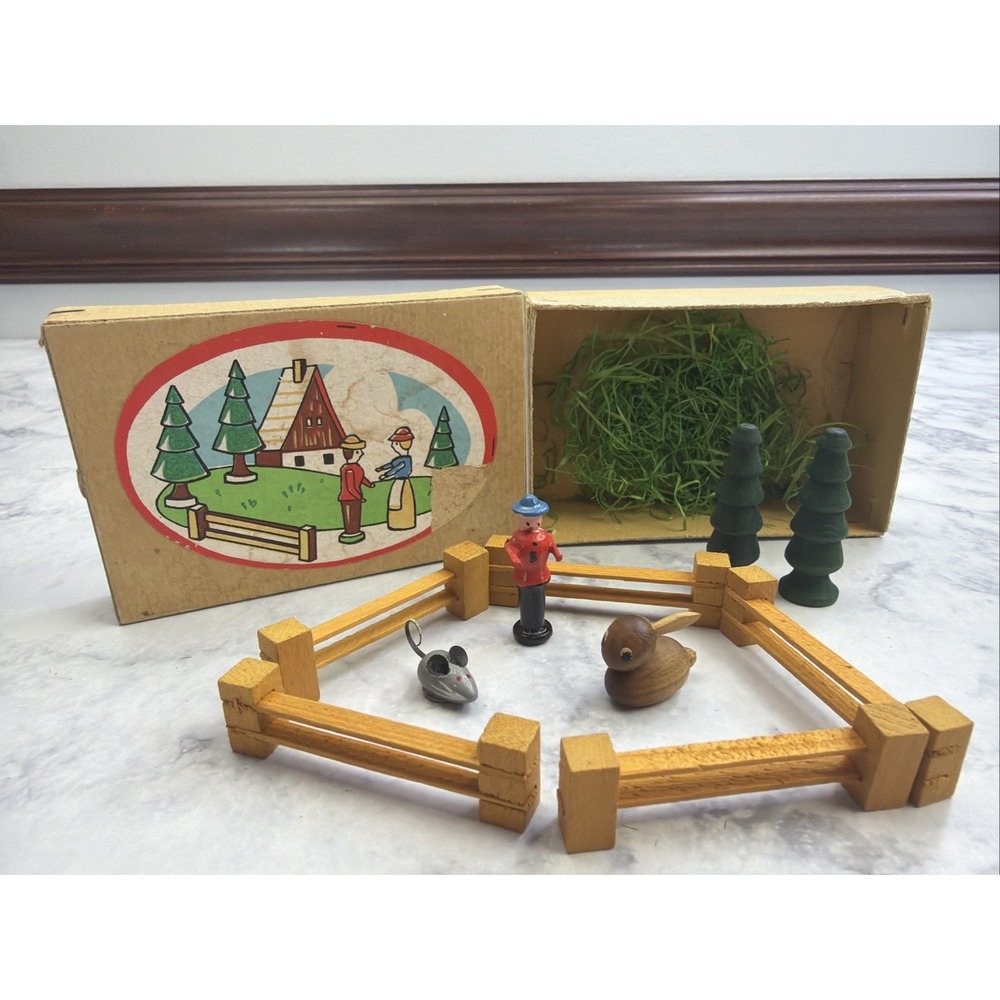 Dregeno Antique Folk Art Miniature German Hand Carved Toys 10 Pieces Mouse Bunny